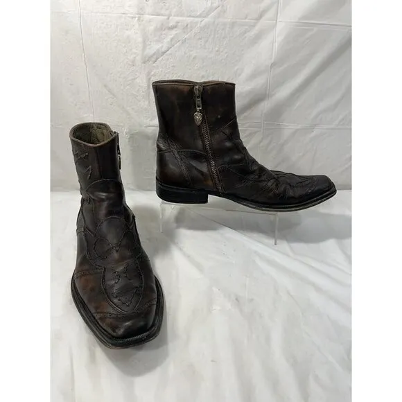 Soho Lab Brown Leather Western Boot Embroidered Size US  9