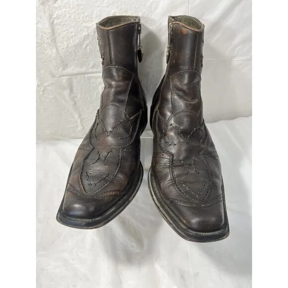 Soho Lab Brown Leather Western Boot Embroidered Size US  9