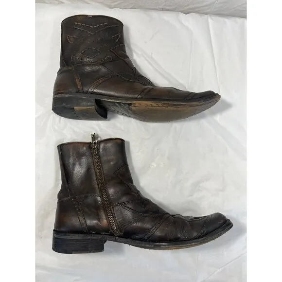 Soho Lab Brown Leather Western Boot Embroidered Size US  9