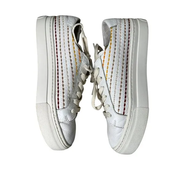 Soludos Quilted Striped Sneakers Women 8.5 White Rainbow Embroidery School Casua