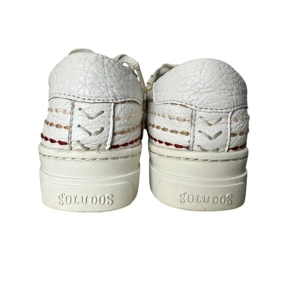 Soludos Quilted Striped Sneakers Women 8.5 White Rainbow Embroidery School Casua