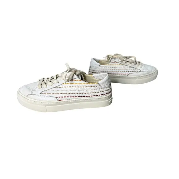 Soludos Quilted Striped Sneakers Women 8.5 White Rainbow Embroidery School Casua