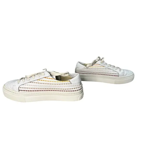 Soludos Quilted Striped Sneakers Women 8.5 White Rainbow Embroidery School Casua