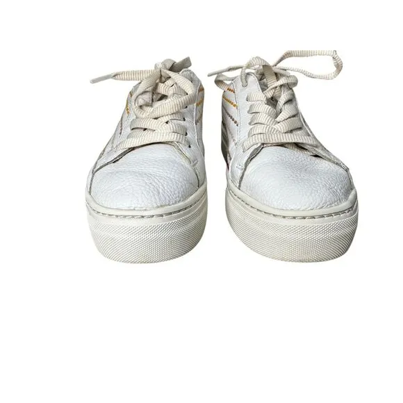 Soludos Quilted Striped Sneakers Women 8.5 White Rainbow Embroidery School Casua