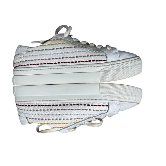 Soludos Quilted Striped Sneakers Women 8.5 White Rainbow Embroidery School Casua