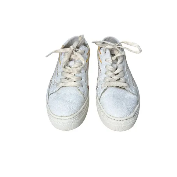 Soludos Quilted Striped Sneakers Women 8.5 White Rainbow Embroidery School Casua