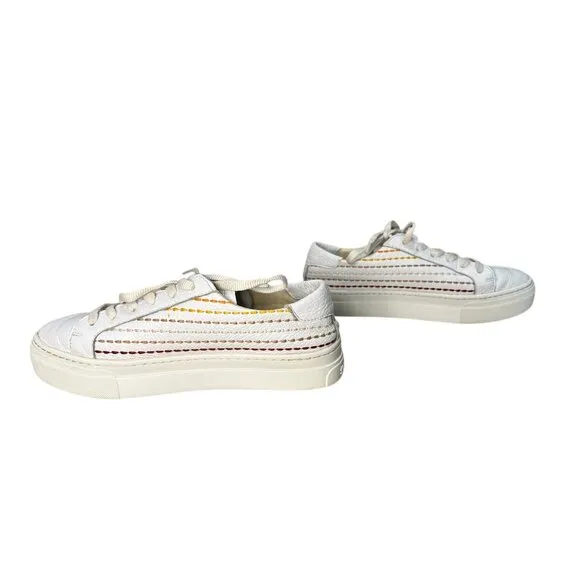 Soludos Quilted Striped Sneakers Women 8.5 White Rainbow Embroidery School Casua