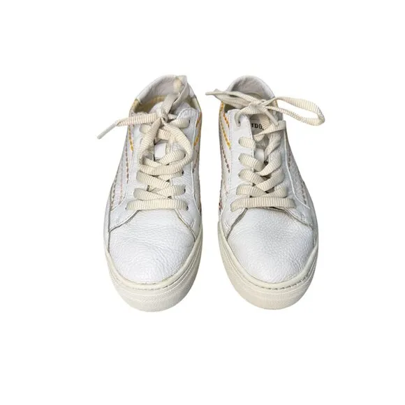 Soludos Quilted Striped Sneakers Women 8.5 White Rainbow Embroidery School Casua