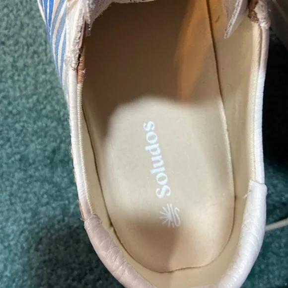 Soludos Women Ibiza Platform Leather Sneakers White Groovy Wave School Rainbow
