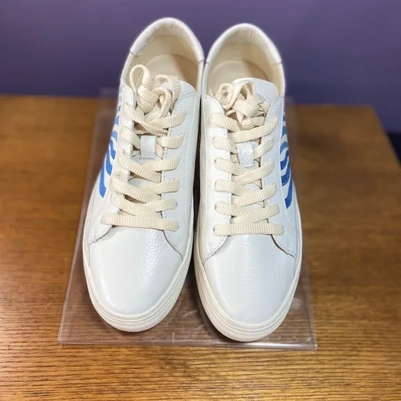 Soludos Women Ibiza Platform Leather Sneakers White Groovy Wave School Rainbow
