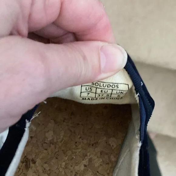 Soludos Women’s Navy Velvet Llama Shoes Embroidered Slip On Sneakers Size 7