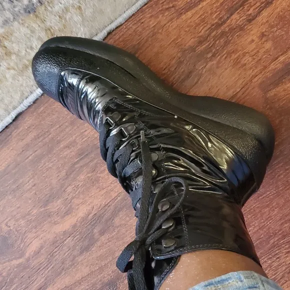 Sonia Rykiel black patent leather Steampunk Goth  laceup boots size 8