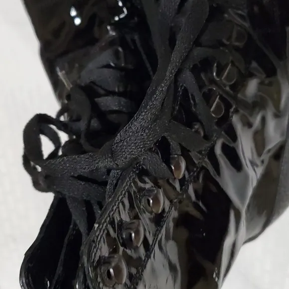 Sonia Rykiel black patent leather Steampunk Goth  laceup boots size 8