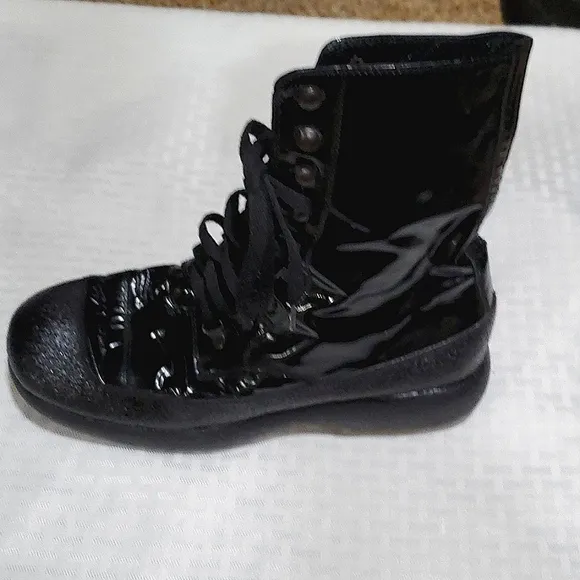Sonia Rykiel black patent leather Steampunk Goth  laceup boots size 8