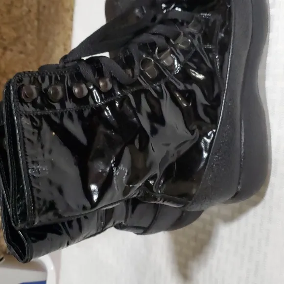Sonia Rykiel black patent leather Steampunk Goth  laceup boots size 8