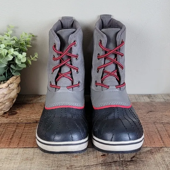 Sorel 6 Slimpack II Kids Lace Up Winter Snow Waterproof Suede Leather Gray Boots
