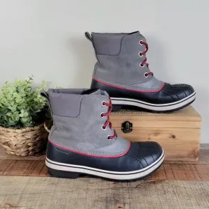 Sorel 6 Slimpack II Kids Lace Up Winter Snow Waterproof Suede Leather Gray Boots