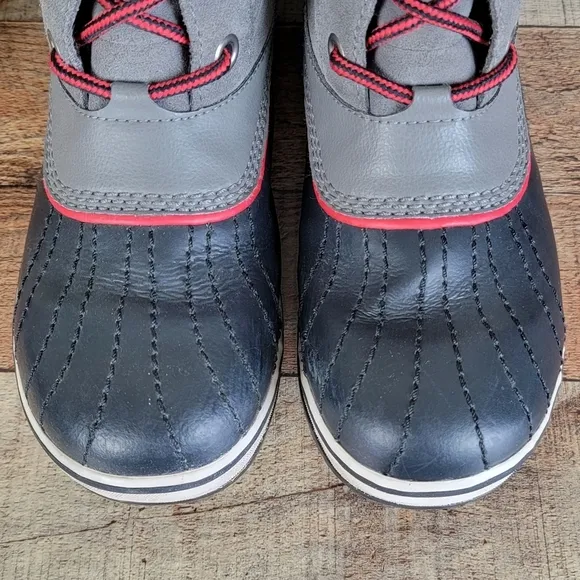 Sorel 6 Slimpack II Kids Lace Up Winter Snow Waterproof Suede Leather Gray Boots