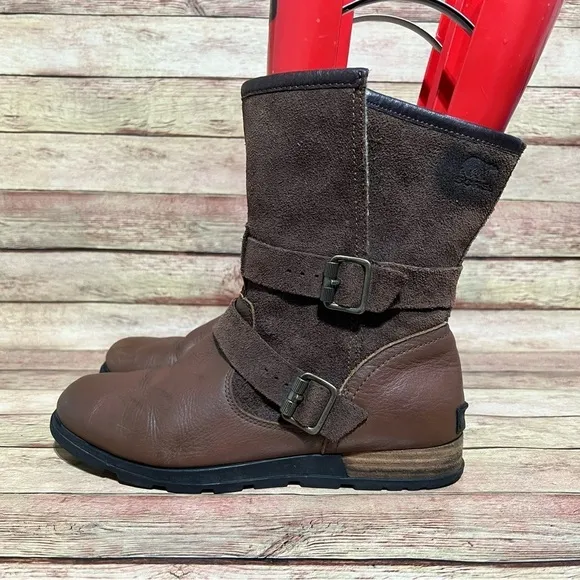 Sorel Brown Leather Major Moto Boots
