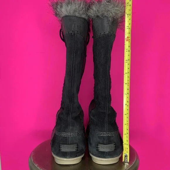 Sorel Cate The Great Stitched Black Leather, Suede Lace-Up Winter Boot Sz 9
