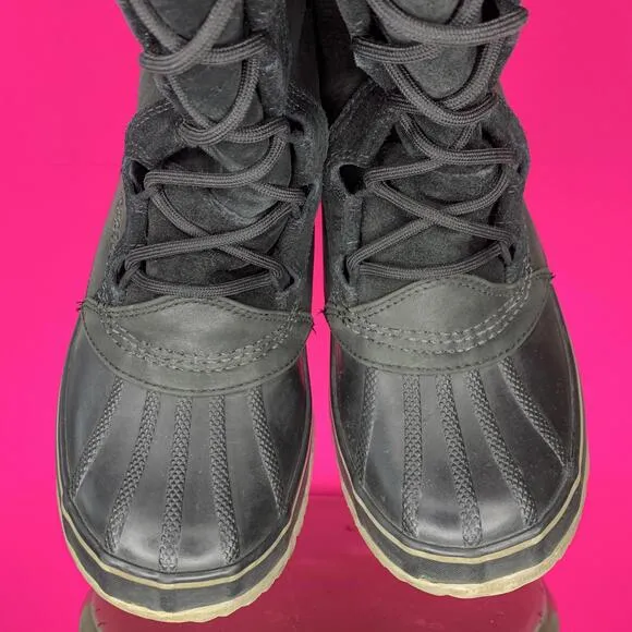 Sorel Cate The Great Stitched Black Leather, Suede Lace-Up Winter Boot Sz 9