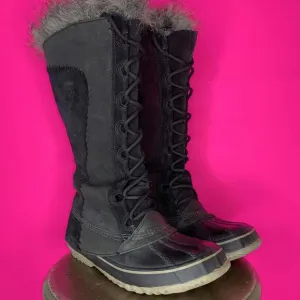 Sorel Cate The Great Stitched Black Leather, Suede Lace-Up Winter Boot Sz 9