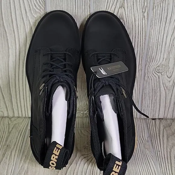 Sorel Hi-Line Lace Up Waterproof Black Leather Boots Womens Size 6 NEW