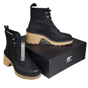 Sorel Hi-Line Lace Up Waterproof Black Leather Boots Womens Size 6 NEW