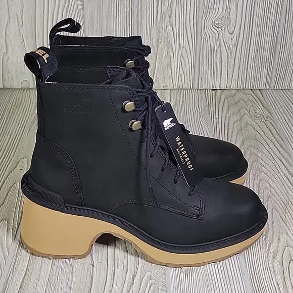 Sorel Hi-Line Lace Up Waterproof Black Leather Boots Womens Size 6 NEW