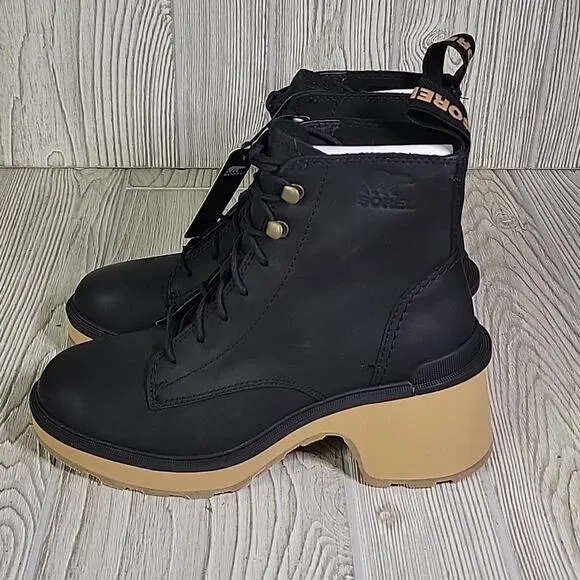 Sorel Hi-Line Lace Up Waterproof Black Leather Boots Womens Size 6 NEW