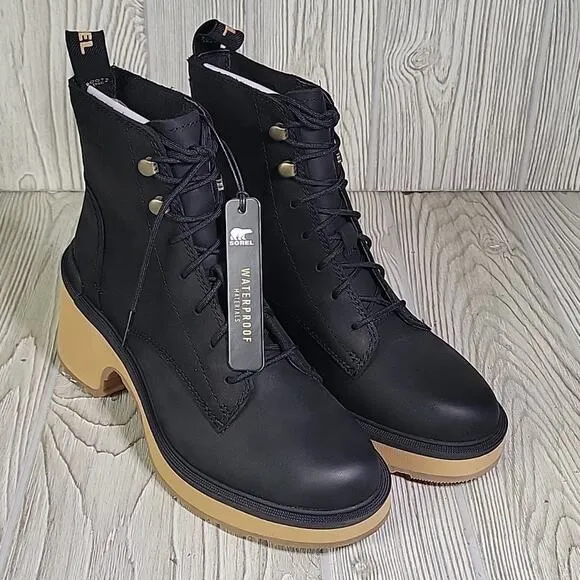 Sorel Hi-Line Lace Up Waterproof Black Leather Boots Womens Size 6 NEW