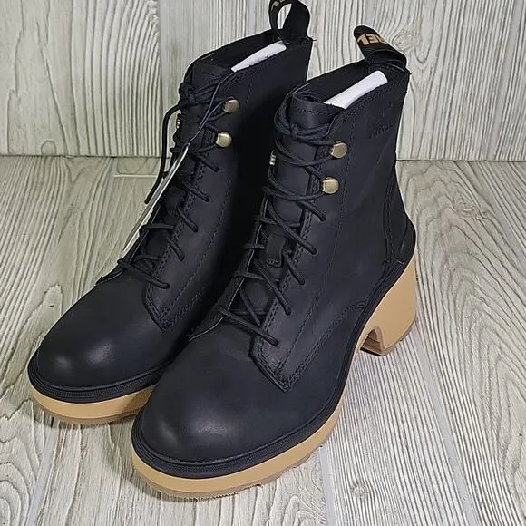 Sorel Hi-Line Lace Up Waterproof Black Leather Boots Womens Size 6 NEW