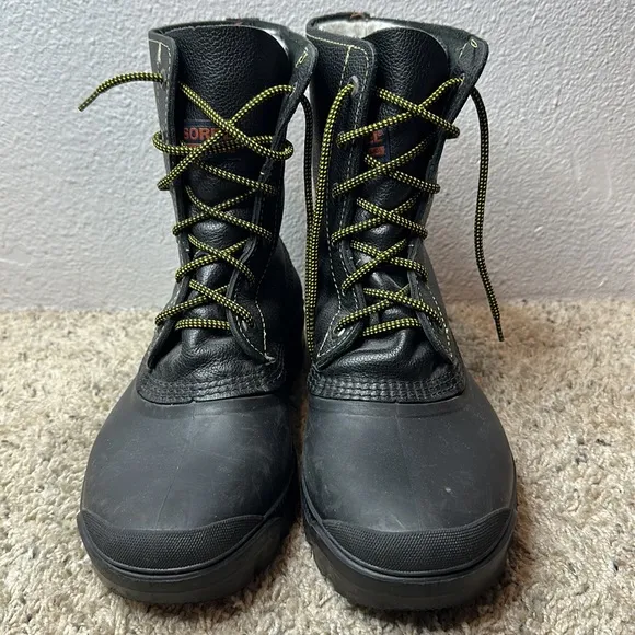 Sorel Men’s Leather Rubber Black Yellow Laces Boots Size 11
