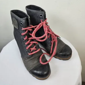 Sorel PDX Wedge Boots Gray Canvas Leather Women's Shoes Size 9.5 NL2796-089