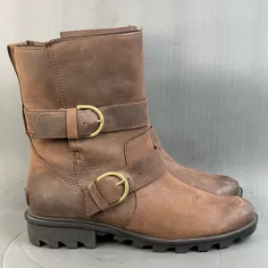 Sorel Phoenix Moto Women's Leather Ankle Boots Shoes Brown size 10