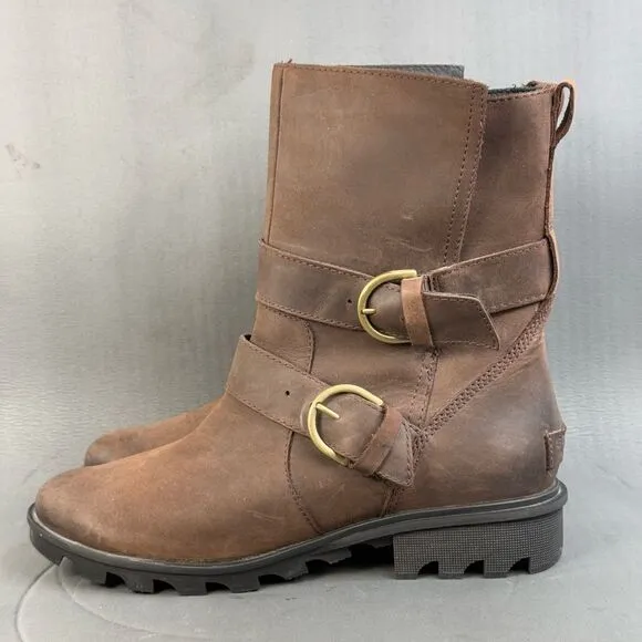Sorel Phoenix Moto Women's Leather Ankle Boots Shoes Brown size 10