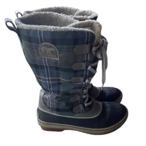 SOREL Trivoli Plaid Waterproof RubberSole Boots Size 7.5 Warm Lining Flaws 18131