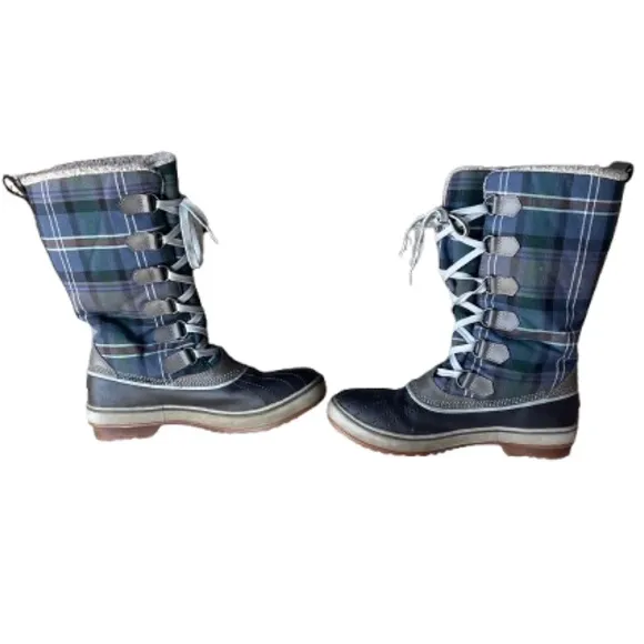 SOREL Trivoli Plaid Waterproof RubberSole Boots Size 7.5 Warm Lining Flaws 18131