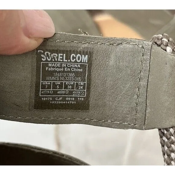 Sorel Women Joanie II Lace Sandals Stappy Heel Wedge Sage Leather 7 Shoes