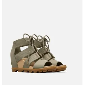 Sorel Women Joanie II Lace Sandals Stappy Heel Wedge Sage Leather 7 Shoes