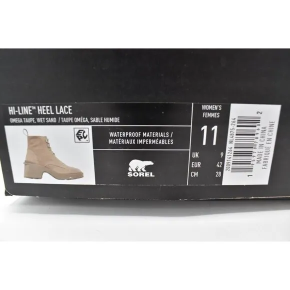 Sorel Womens Size 11 Hi-Line Heel Lace Omega Taupe Boots Shoes