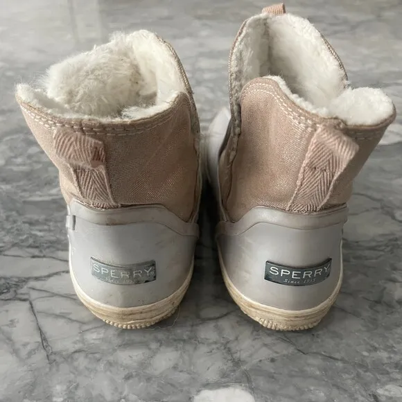 Sperry Kid's Metallic Water Rain Duck Boots Gray Pink Size 12.5