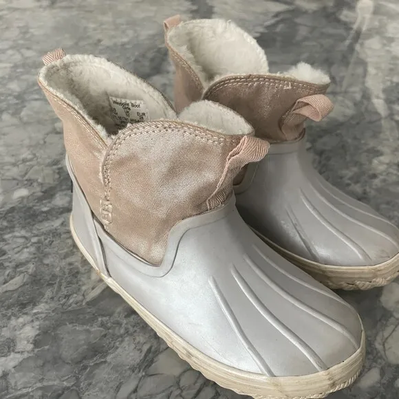 Sperry Kid's Metallic Water Rain Duck Boots Gray Pink Size 12.5