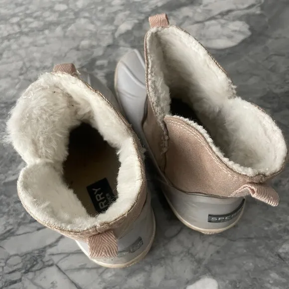 Sperry Kid's Metallic Water Rain Duck Boots Gray Pink Size 12.5