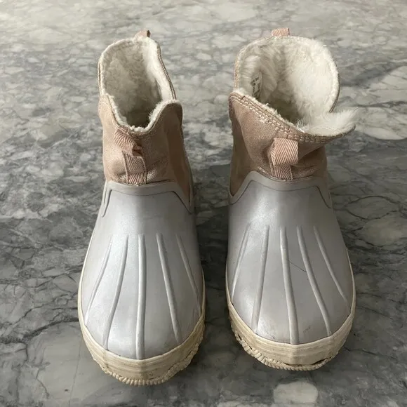Sperry Kid's Metallic Water Rain Duck Boots Gray Pink Size 12.5