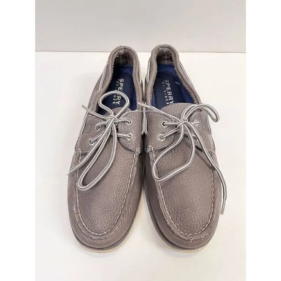Sperry Mens Top-Sider Leather LEEWARD 2-EYE Boat Shoes Taupe Grey Size 9M
