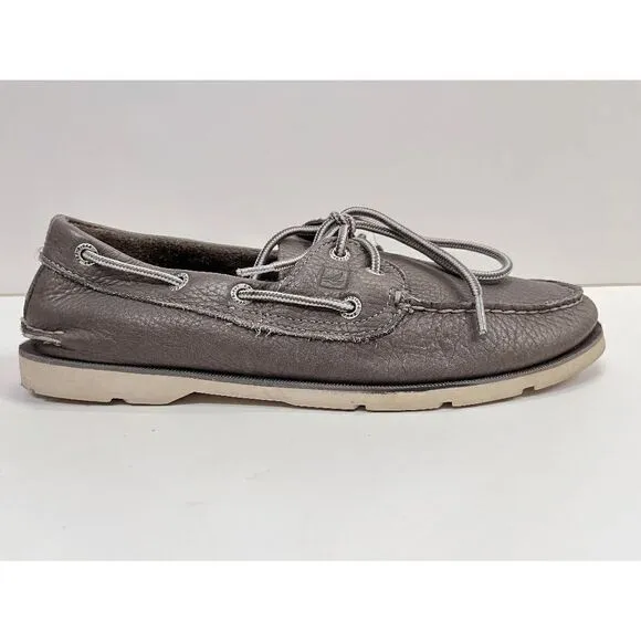 Sperry Mens Top-Sider Leather LEEWARD 2-EYE Boat Shoes Taupe Grey Size 9M