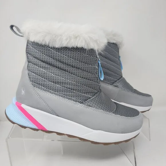 Spyder Winter Boots Aspen Womens 7.5 Glacier Grey Faux Fur Zipper Logo Shoes