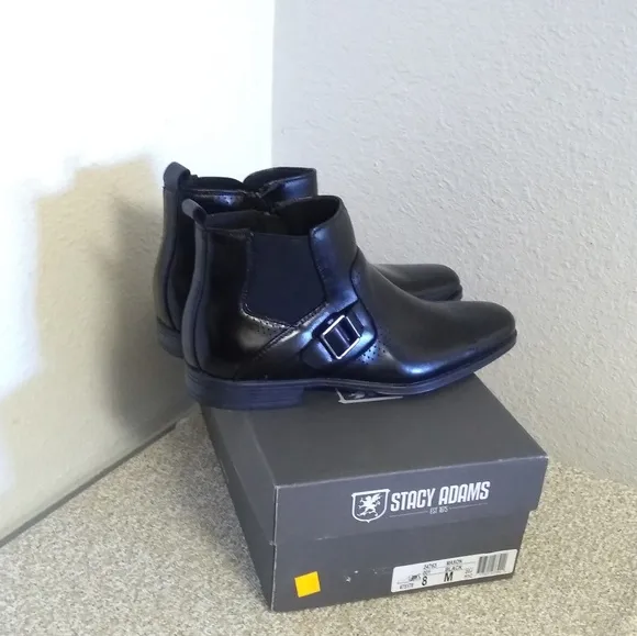 Stacy Adams Black Leather Oxford Ankle Boots