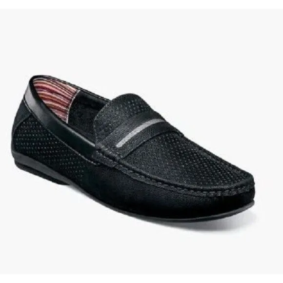 Stacy Adams Corby Mens Black Moc Toe Saddle Slip On Loafers Shoes NWOB Size 9.5